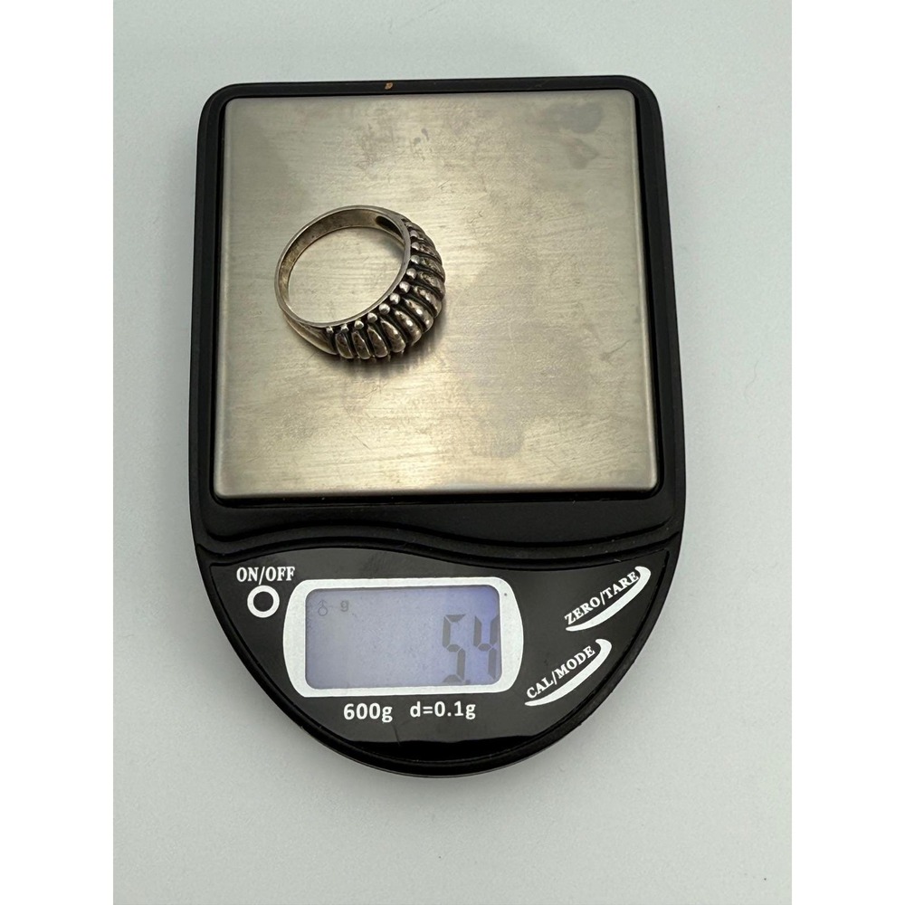 925 Sterling Silver Ribbed Dome Ring Size 7.5 Beaded Edge Shrimp Style‎ 5.4g - Picture 3 of 5